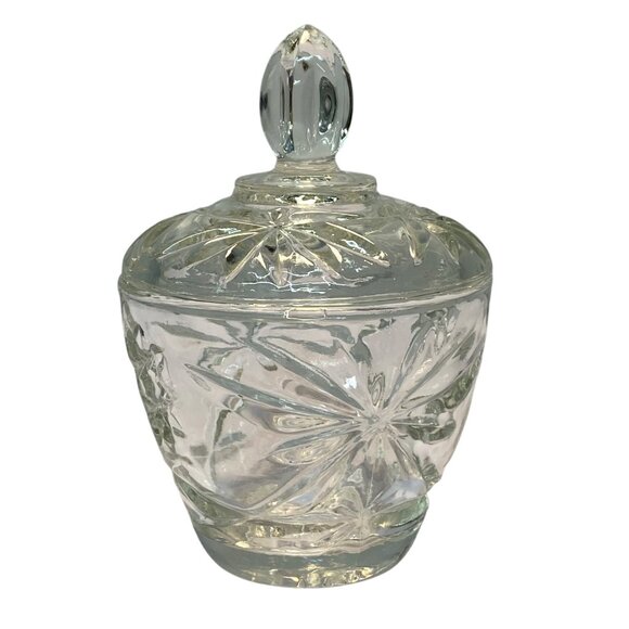 Vintage Anchor Hocking Clear Prescut Glass Star of David Sugar Bowl with Lid - Picture 1 of 9
